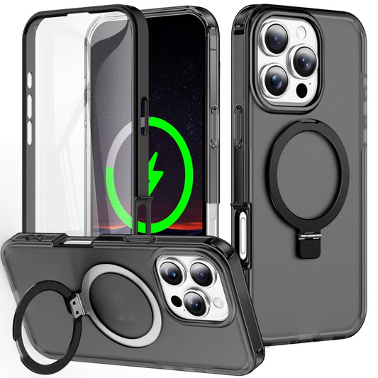 For iPhone 16 Pro Frosted Skin Feel MagSafe Holder 360 Full Body Phone Case(Black) by buy2fix