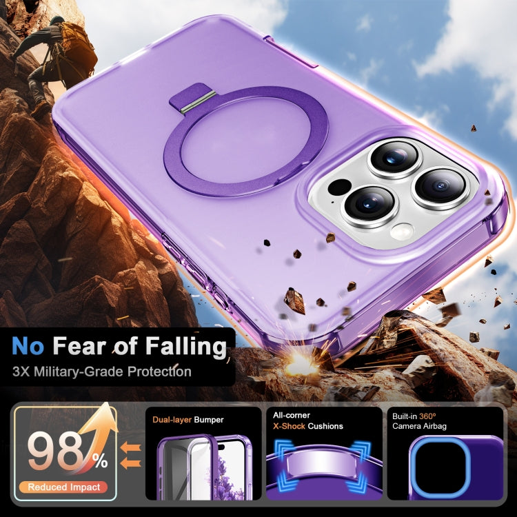 For iPhone 16 Pro Frosted Skin Feel MagSafe Holder 360 Full Body Phone Case(Purple) by buy2fix