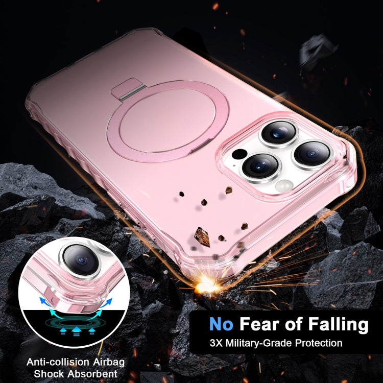 For iPhone 16 Pro Max Frosted Wave MagSafe Holder Phone Case(Pink) by buy2fix