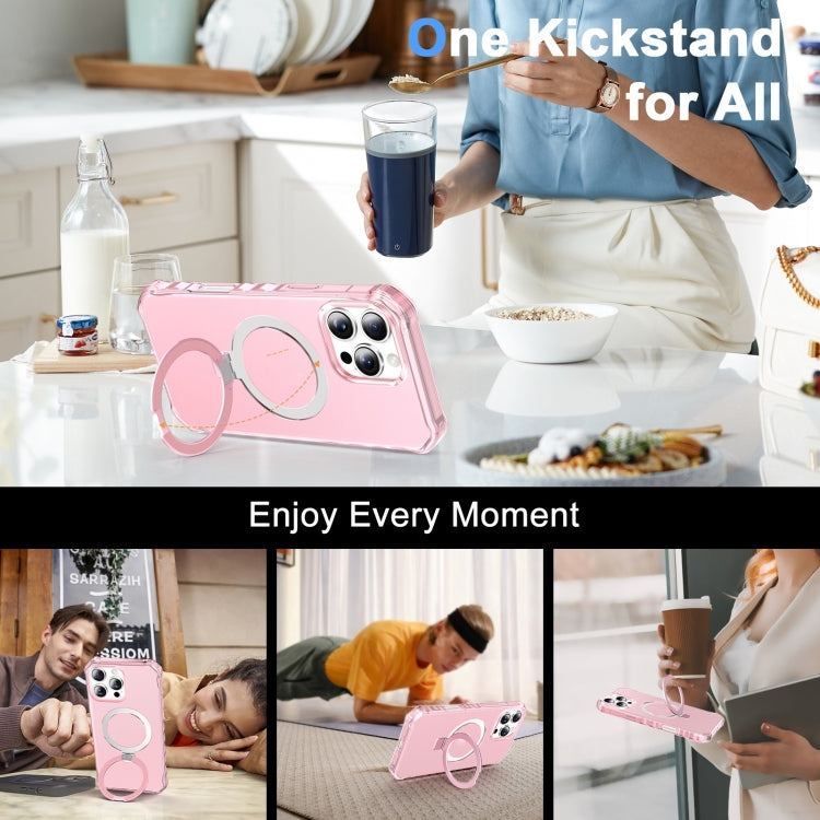 For iPhone 16 Pro Max Frosted Wave MagSafe Holder Phone Case(Pink) by buy2fix