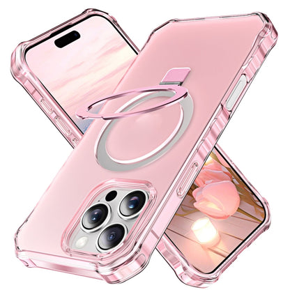 For iPhone 16 Pro Max Frosted Wave MagSafe Holder Phone Case(Pink) by buy2fix