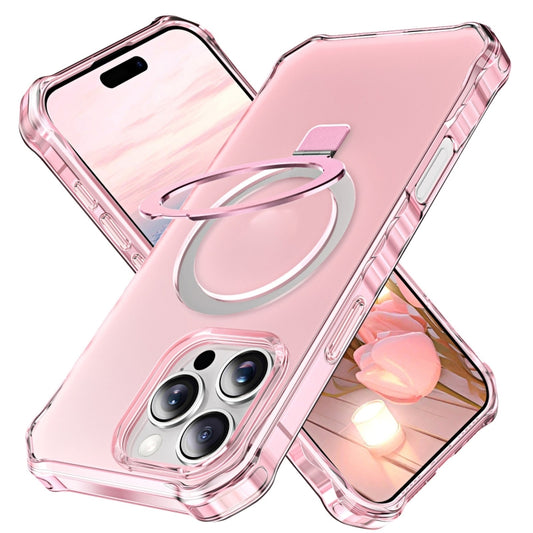 For iPhone 16 Pro Max Frosted Wave MagSafe Holder Phone Case(Pink) by buy2fix