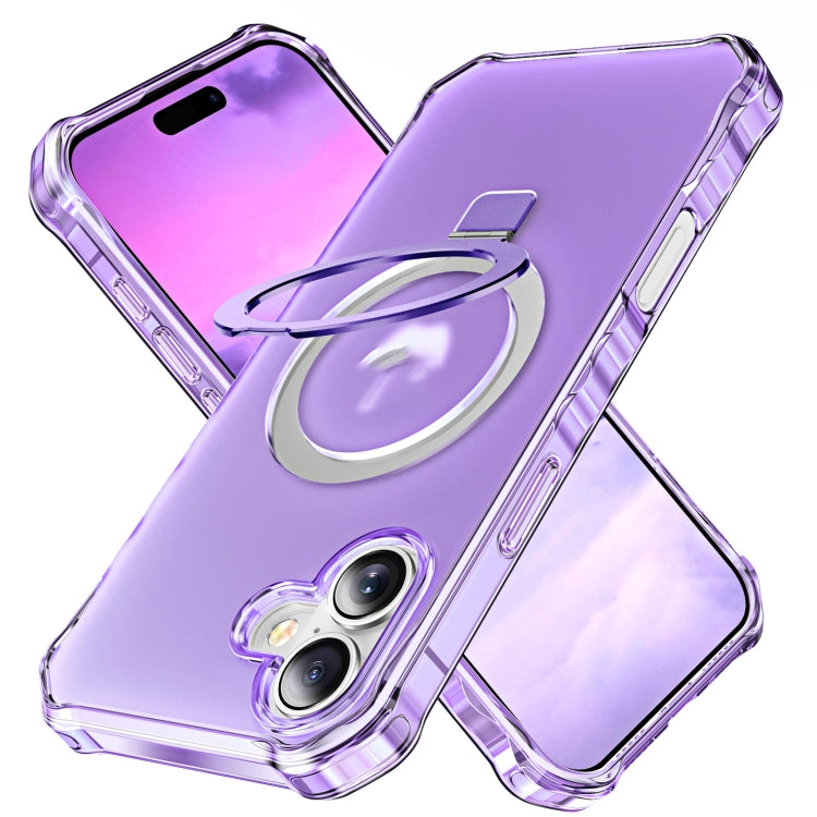 For iPhone 16 Plus Frosted Wave MagSafe Holder Phone Case(Purple) by buy2fix