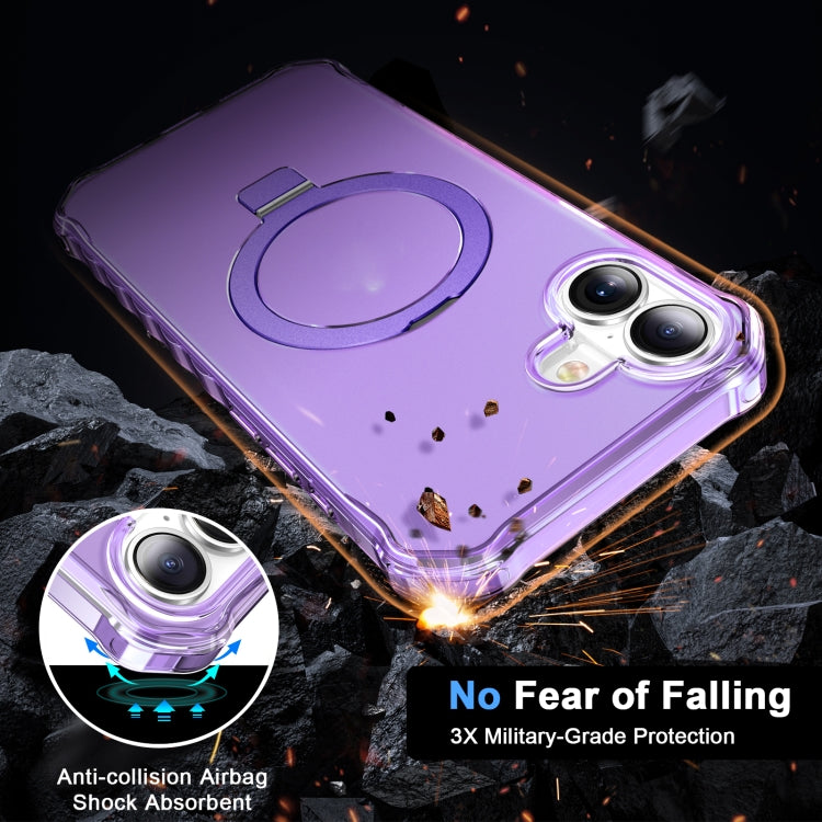 For iPhone 16 Plus Frosted Wave MagSafe Holder Phone Case(Purple) by buy2fix