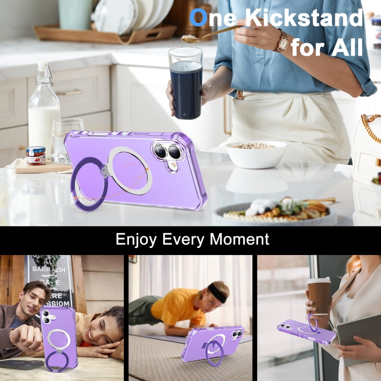 For iPhone 16 Plus Frosted Wave MagSafe Holder Phone Case(Purple) by buy2fix