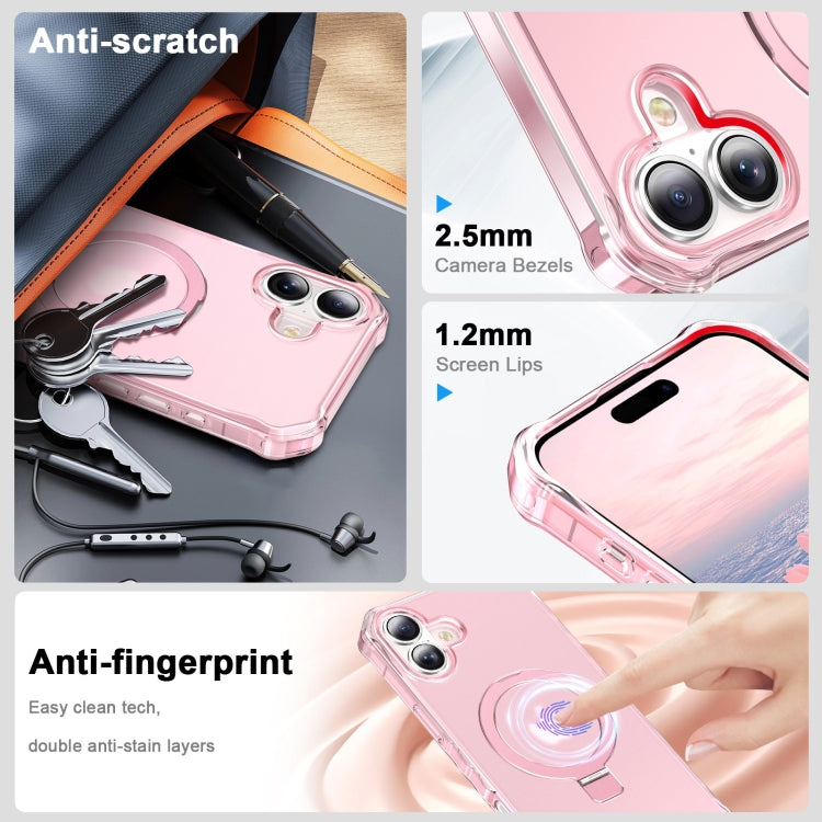 For iPhone 16 Frosted Wave MagSafe Holder Phone Case(Pink) by buy2fix