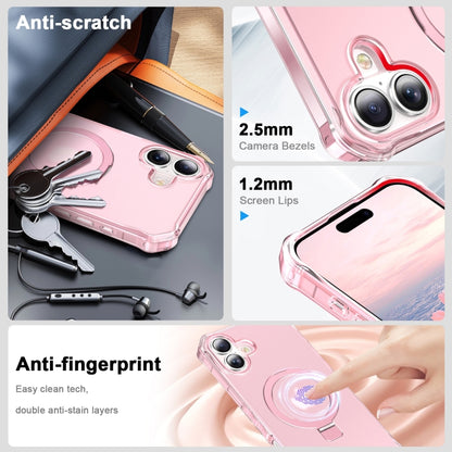 For iPhone 16 Frosted Wave MagSafe Holder Phone Case(Pink) by buy2fix
