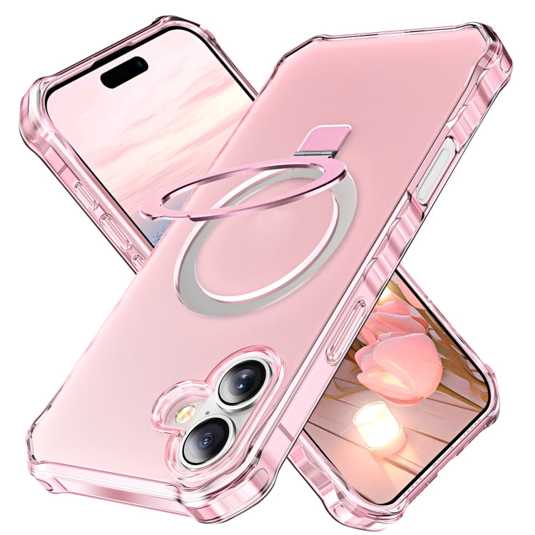 For iPhone 16 Frosted Wave MagSafe Holder Phone Case(Pink) by buy2fix