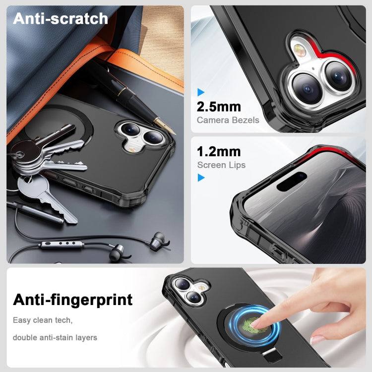 For iPhone 16 Frosted Wave MagSafe Holder Phone Case(Black) by buy2fix