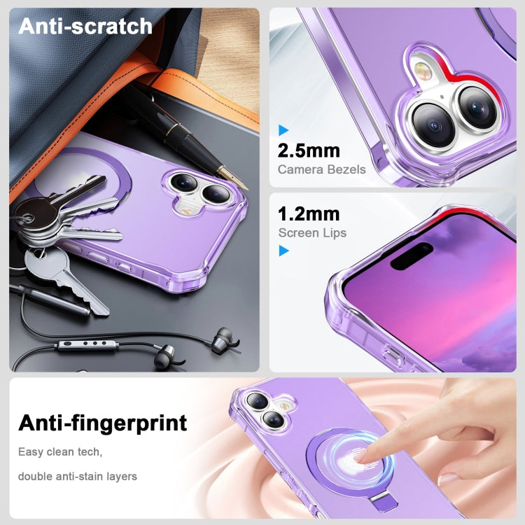 For iPhone 16 Frosted Wave MagSafe Holder Phone Case(Purple) by buy2fix