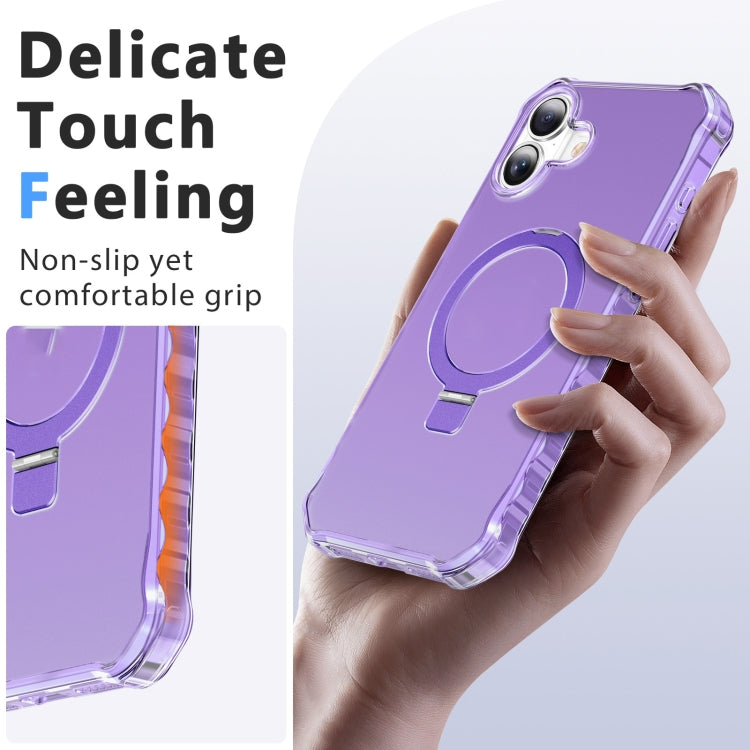 For iPhone 16 Frosted Wave MagSafe Holder Phone Case(Purple) by buy2fix