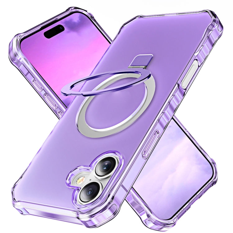 For iPhone 16 Frosted Wave MagSafe Holder Phone Case(Purple) by buy2fix