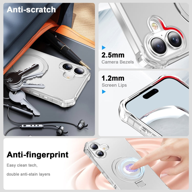 For iPhone 16 Frosted Wave MagSafe Holder Phone Case(Transparent) by buy2fix