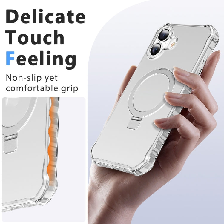 For iPhone 16 Frosted Wave MagSafe Holder Phone Case(Transparent) by buy2fix