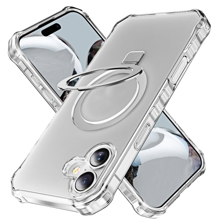 For iPhone 16 Frosted Wave MagSafe Holder Phone Case(Transparent) by buy2fix