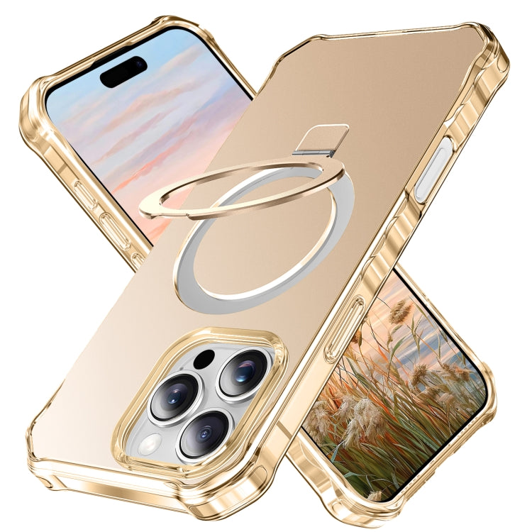 For iPhone 16 Pro Max Clear Wave MagSafe Holder Phone Case(Gold) by buy2fix