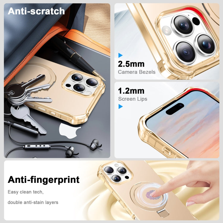 For iPhone 16 Pro Max Clear Wave MagSafe Holder Phone Case(Gold) by buy2fix