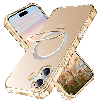 For iPhone 16 Plus Clear Wave MagSafe Holder Phone Case(Gold) by buy2fix