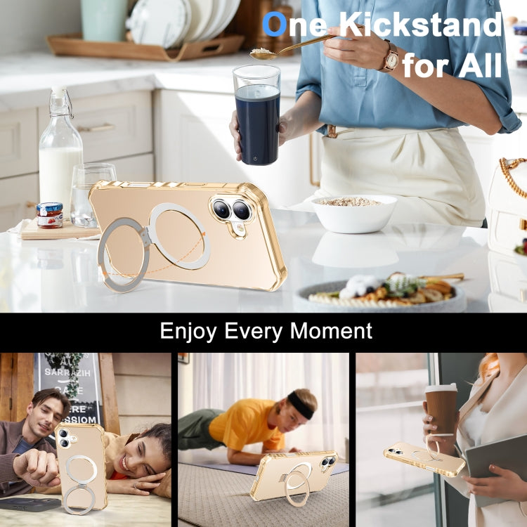 For iPhone 16 Plus Clear Wave MagSafe Holder Phone Case(Gold) by buy2fix