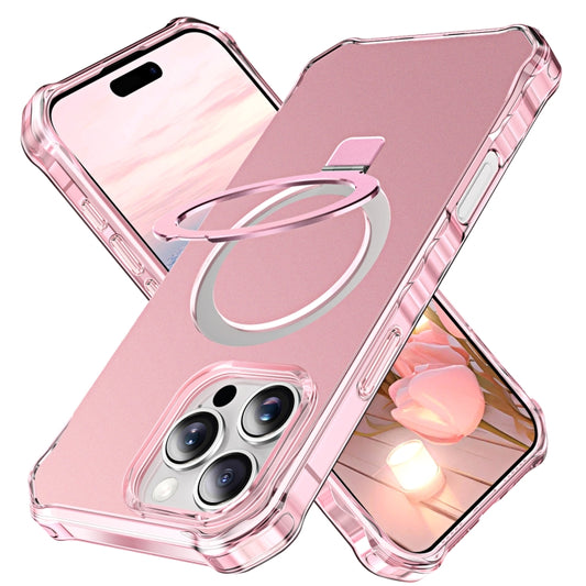 For iPhone 16 Pro Max Solid Color Wave MagSafe Holder Phone Case(Pink) by buy2fix
