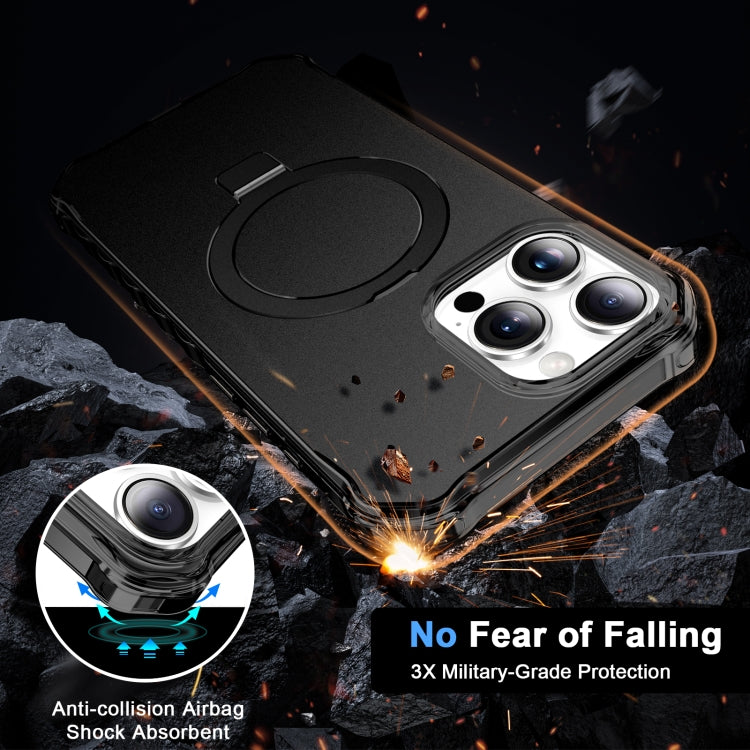 For iPhone 16 Pro Max Solid Color Wave MagSafe Holder Phone Case(Black) by buy2fix