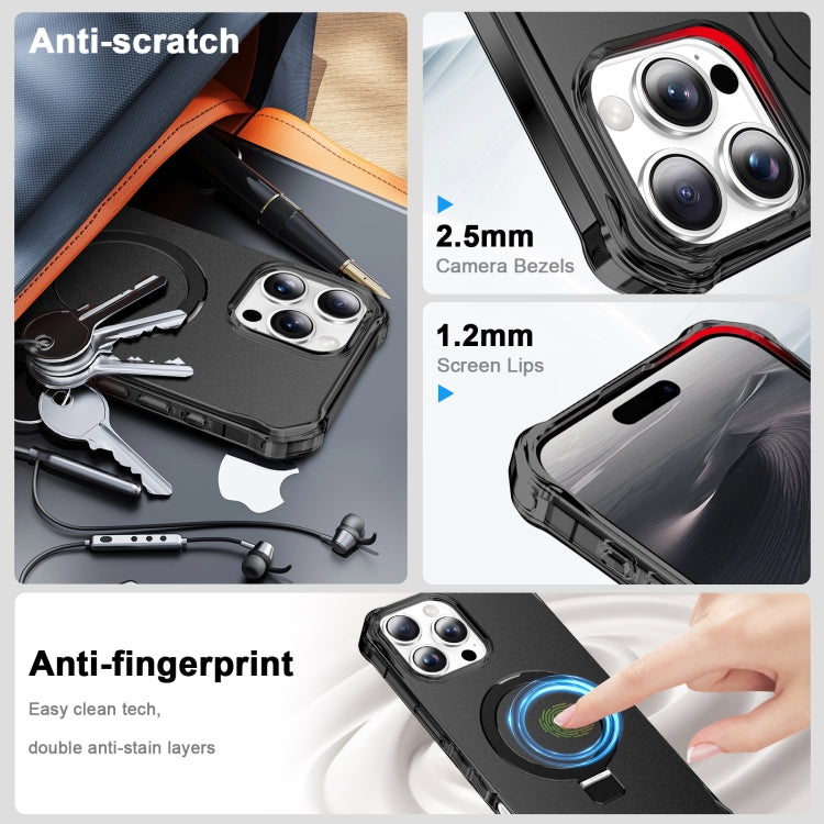 For iPhone 16 Pro Max Solid Color Wave MagSafe Holder Phone Case(Black) by buy2fix