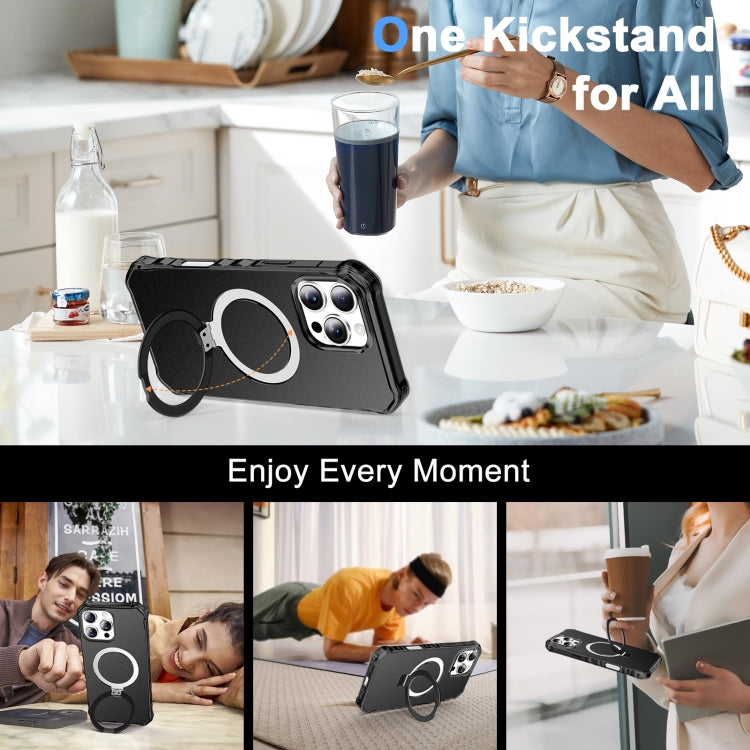 For iPhone 16 Pro Max Solid Color Wave MagSafe Holder Phone Case(Black) by buy2fix