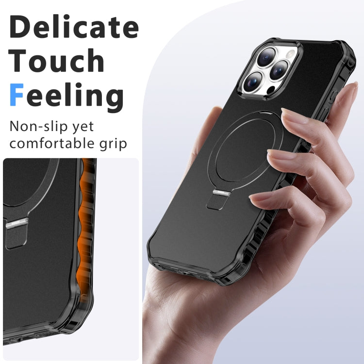 For iPhone 16 Pro Max Solid Color Wave MagSafe Holder Phone Case(Black) by buy2fix