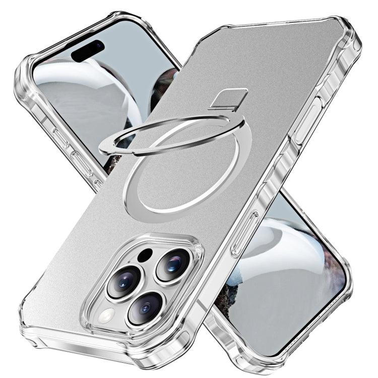 For iPhone 16 Pro Max Solid Color Wave MagSafe Holder Phone Case(Silver) by buy2fix