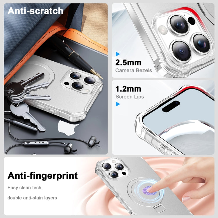 For iPhone 16 Pro Solid Color Wave MagSafe Holder Phone Case(Silver) - iPhone 16 Pro Cases by buy2fix | Online Shopping UK | buy2fix
