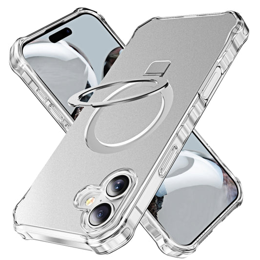 For iPhone 16 Solid Color Wave MagSafe Holder Phone Case(Silver) - iPhone 16 Cases by buy2fix | Online Shopping UK | buy2fix