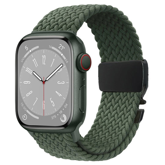 For Apple Watch 42mm / 9 41mm / 40mm / 38mm Metal Buckle Nylon Braided Watch Band(Olive Green)