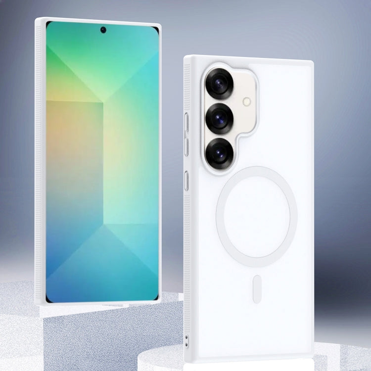 For Samsung Galaxy S25 5G Transparent TPU Hybrid PC Magsafe Phone Case(White) by buy2fix