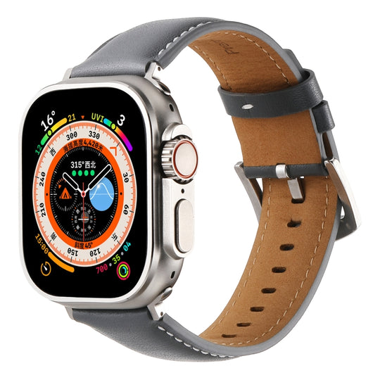 Plain Genuine Leather Watch Band For Apple Watch 42mm / 41mm / 40mm / 38mm(Gray)