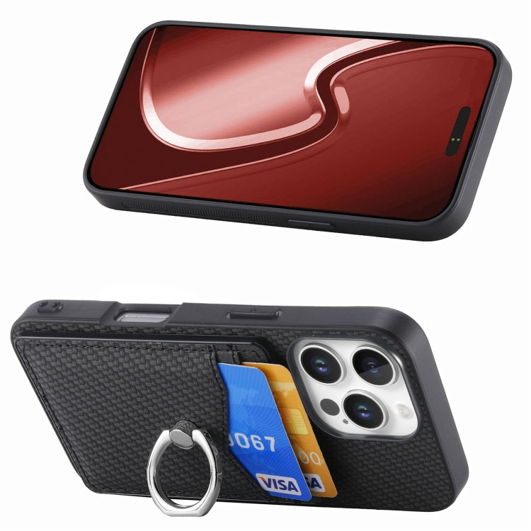 For iPhone 16 Pro Carbon Fiber Card Wallet Ring Phone Case(Black) - iPhone 16 Pro Cases by buy2fix | Online Shopping UK | buy2fix
