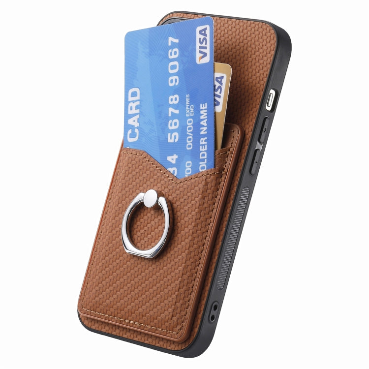 For iPhone 16 Pro Carbon Fiber Card Wallet Ring Phone Case(Brown) - iPhone 16 Pro Cases by buy2fix | Online Shopping UK | buy2fix