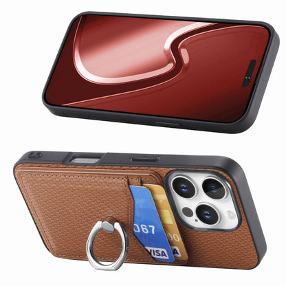 For iPhone 16 Pro Carbon Fiber Card Wallet Ring Phone Case(Brown) - iPhone 16 Pro Cases by buy2fix | Online Shopping UK | buy2fix