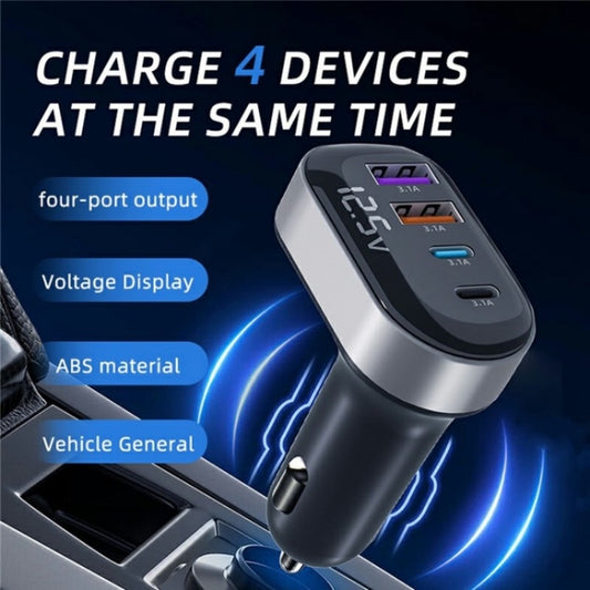 K33 With Voltage Display USB-A and Type-C 4-Port Car Charger Fast Charging Adapter - Cigar Socket by buy2fix | Online Shopping UK | buy2fix