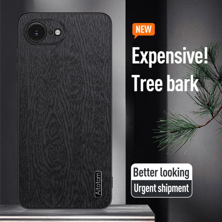 For iPhone 16e Tree Bark Leather Shockproof Phone Case(Black) - iPhone 16e Cases by buy2fix | Online Shopping UK | buy2fix