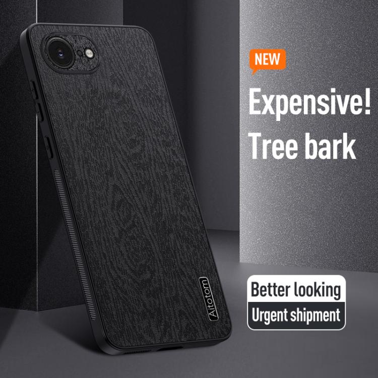 For iPhone 16e Tree Bark Leather Shockproof Phone Case(Black) - iPhone 16e Cases by buy2fix | Online Shopping UK | buy2fix