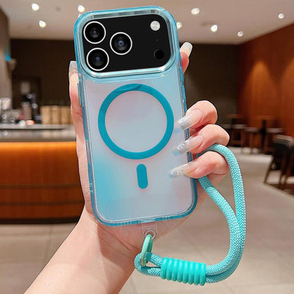 For iPhone 17 Pro Bright Shadow  Magsafe Discoloration Phone Case with Wrist Strap(Blue) - iPhone 17 Pro Cases by buy2fix | Online Shopping UK | buy2fix