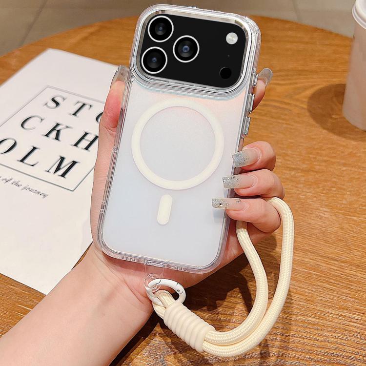 For iPhone 17 Pro Bright Shadow  Magsafe Discoloration Phone Case with Wrist Strap(White) - iPhone 17 Pro Cases by buy2fix | Online Shopping UK | buy2fix
