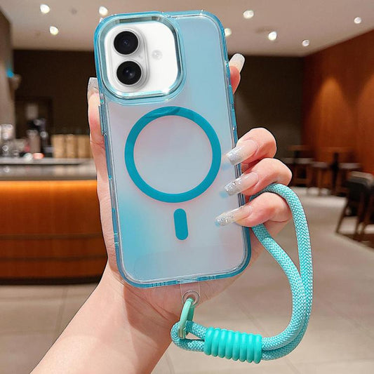 For iPhone 17 Bright Shadow  Magsafe Discoloration Phone Case with Wrist Strap(Blue) - iPhone 17 Cases by buy2fix | Online Shopping UK | buy2fix