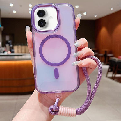 For iPhone 17 Bright Shadow  Magsafe Discoloration Phone Case with Wrist Strap(Purple) - iPhone 17 Cases by buy2fix | Online Shopping UK | buy2fix