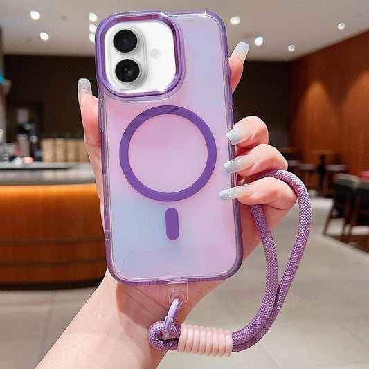 For iPhone 17 Bright Shadow  Magsafe Discoloration Phone Case with Wrist Strap(Purple) - iPhone 17 Cases by buy2fix | Online Shopping UK | buy2fix