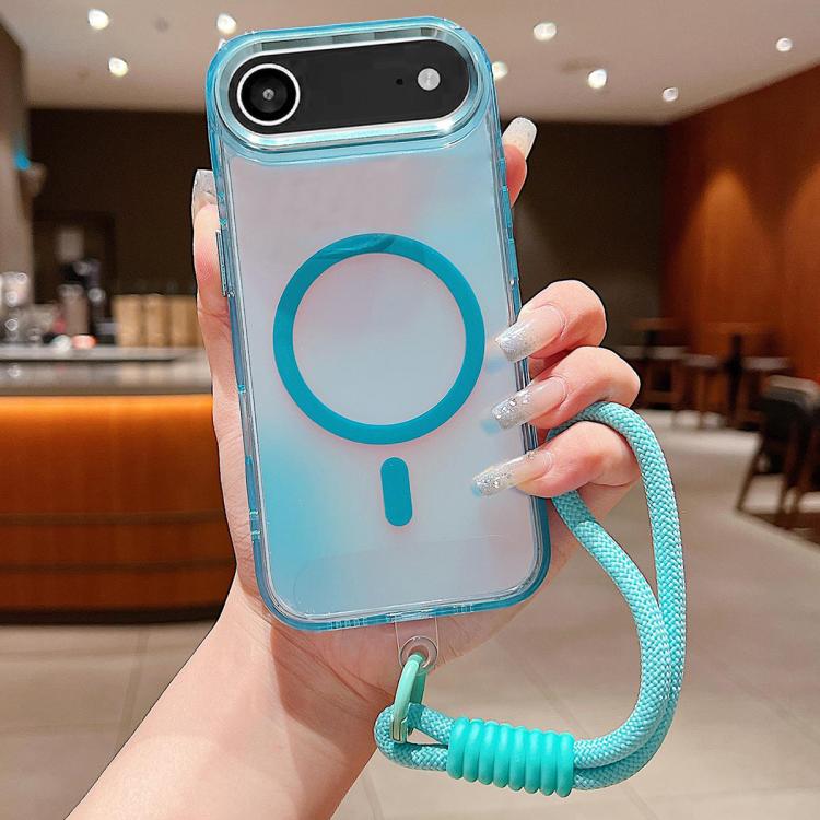 For iPhone Air Bright Shadow  Magsafe Discoloration Phone Case with Wrist Strap(Blue) - iPhone Air Cases by buy2fix | Online Shopping UK | buy2fix
