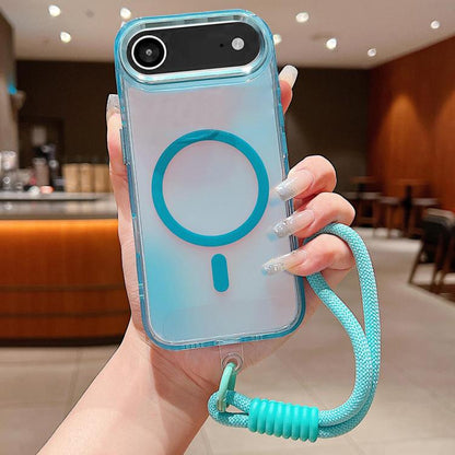 For iPhone Air Bright Shadow  Magsafe Discoloration Phone Case with Wrist Strap(Blue) - iPhone Air Cases by buy2fix | Online Shopping UK | buy2fix