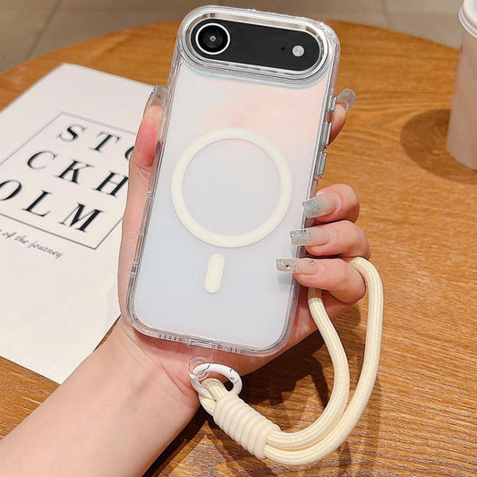For iPhone Air Bright Shadow  Magsafe Discoloration Phone Case with Wrist Strap(White) - iPhone Air Cases by buy2fix | Online Shopping UK | buy2fix