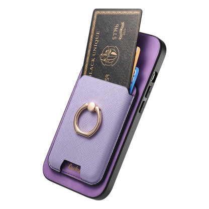 For iPhone 16 Pro Retro Cross Leather Card Bag MagSafe Phone Case(Purple) by buy2fix