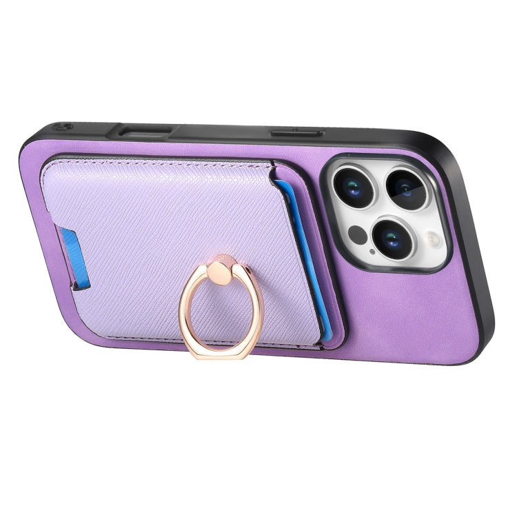 For iPhone 16 Pro Retro Cross Leather Card Bag MagSafe Phone Case(Purple) by buy2fix